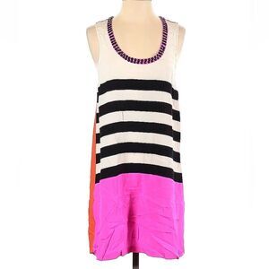 Madison Marcus Pink Orange Colorblock Sleeveless Silk Scoop Neck Tank Dress S